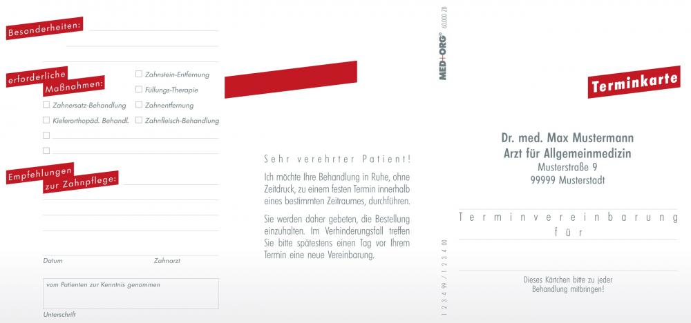 MED+ORG | Terminkarte Dental mit Eindruck