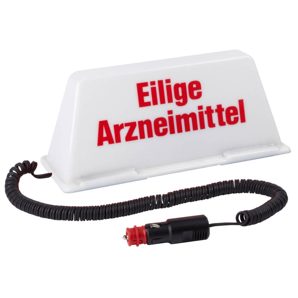 Dachschild Eilige Arzneimittel weiss-rot beleuchtet