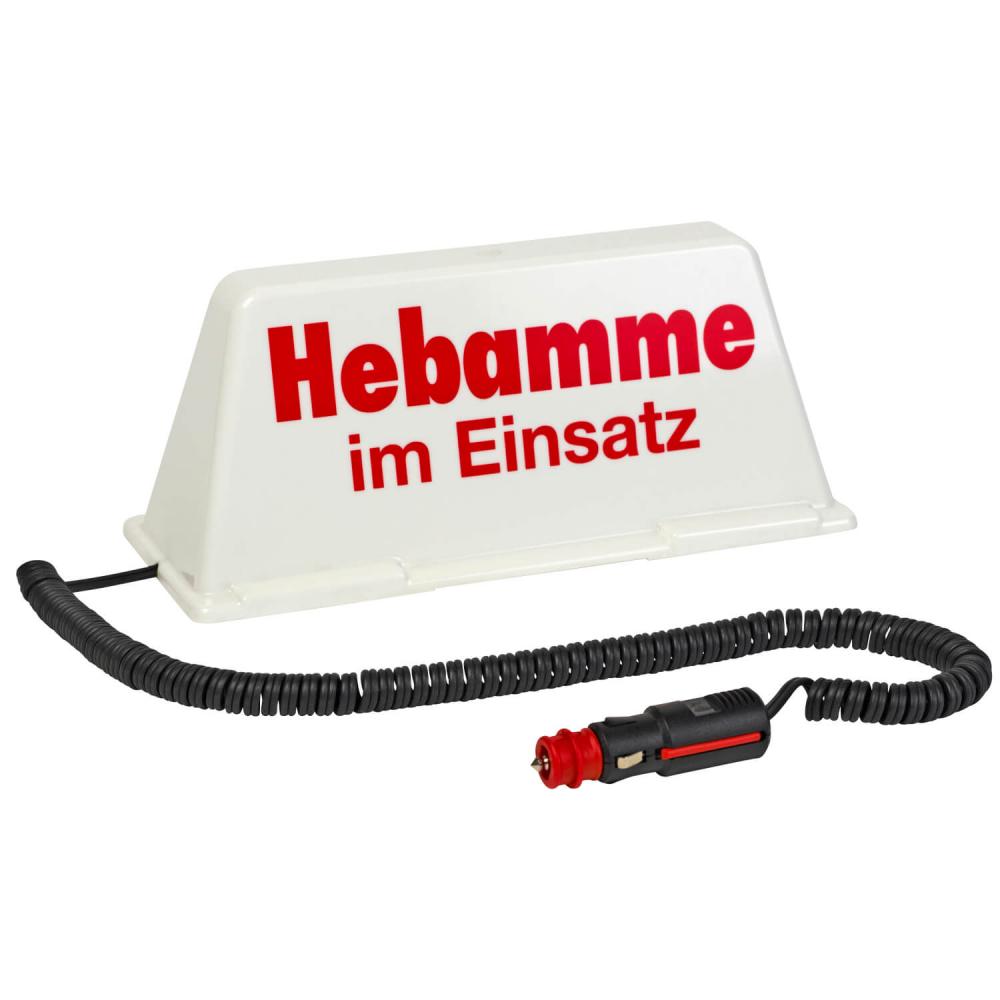 Dachschild Hebamme im Einsatz weiss rot beleuchtet