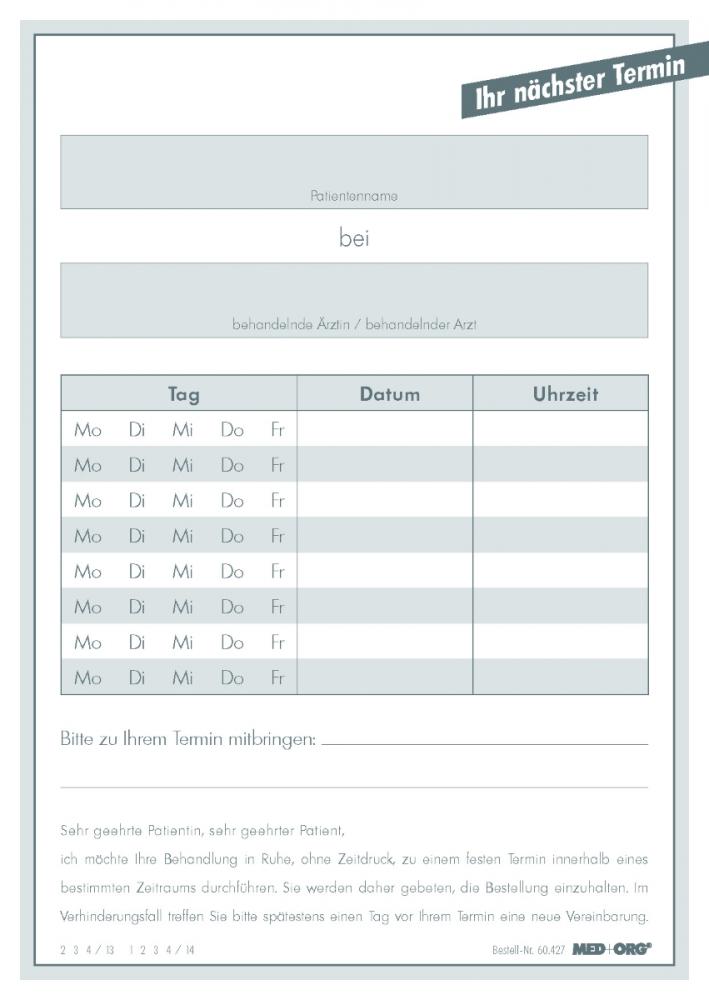 MED+ORG | Terminzettel für Ärzte