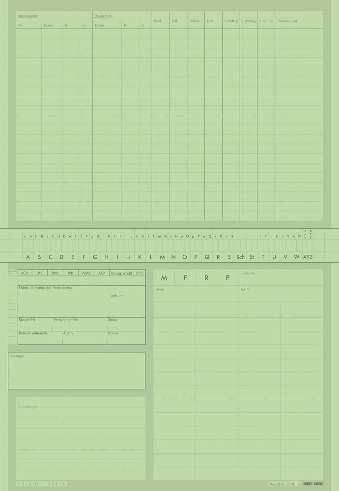 MED+ORG Karteikarte ALPHAsafe A5 Zahnheilkunde (grün)