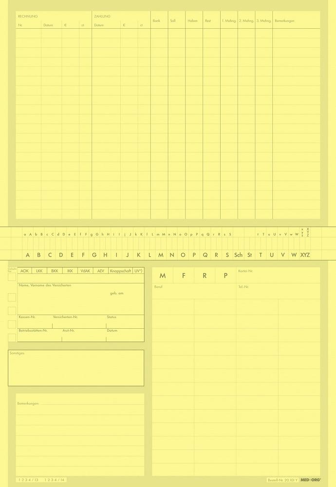 MED+ORG Karteikarte ALPHAsafe A5 Zahnheilkunde (gelb)