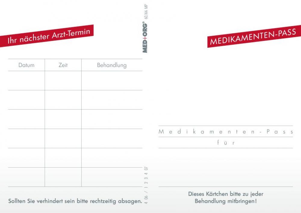 MED+ORG | Medikamentenpass mit Terminkarte