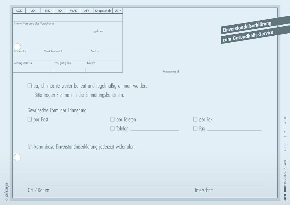 QUETHEB Einverständniserklärung zum Gesundheitsservice