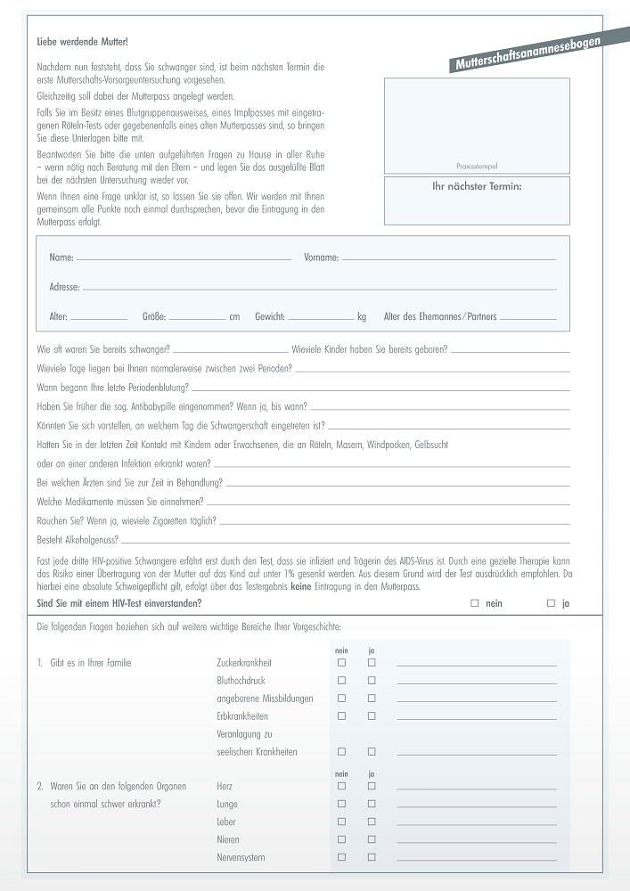 MED+ORG | Mutterschaftsanamnesebogen MED AUXIL (MU 3000)