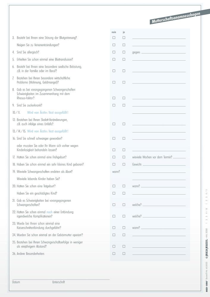 MED+ORG | Mutterschaftsanamnesebogen MED AUXIL (MU 3000)