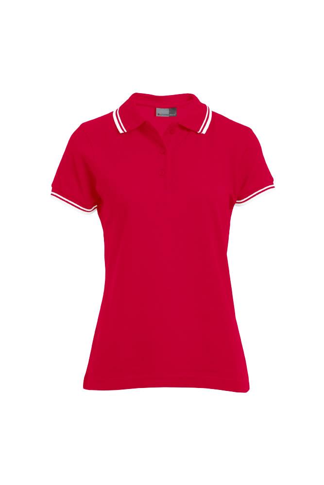 PROMODORO | Damen-Polo-Contrast-Stripes (fire red / white)